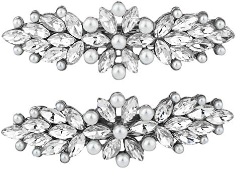 Acessórios Lux Conjunto de 2 Silver Floral Marquise Corte Iridescente Claro Cristal Rhinestones White Pearls Clipe de cabelo
