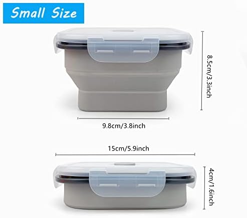 Conjunto de Lunbengo de 3 recipientes de armazenamento de alimentos dobráveis ​​com tampas, 5,9 x 5,9 x 3,3 polegadas