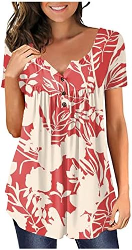 Camisetas femininas nokmopo túnica curta de manga curta tops soltos casuais tops size túnica plissada botão casual verão floral