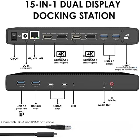Wavlink USB C Delking Dual 4K Display com carregamento de 60w / PD para sistemas Windows Mac OS, 5K@60Hz / dual 4K@60Hz