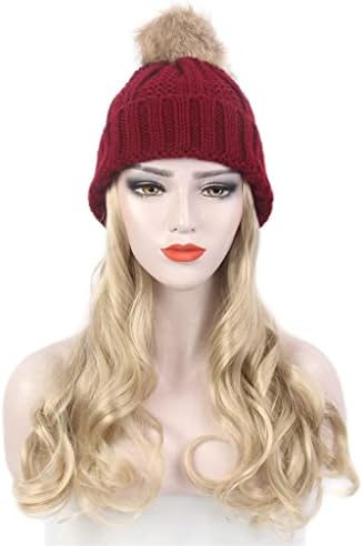 Adquirir moda na moda europeia e americana hapsa de cabelo um chapéu de malha vermelha peruca longa peruca de ouro encaracolado e chapéu