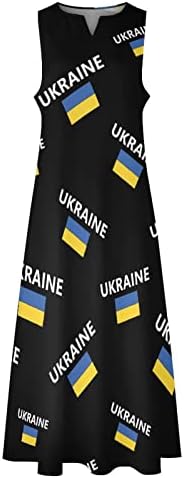 Vestido maxi de tornozelo feminino da bandeira ucraniana vestido de mangas compridas com bolsos