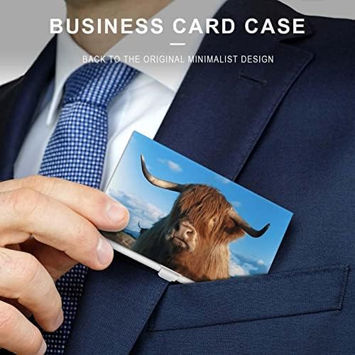 Scottish Highland Cow Business Id Card Titular Silm Case Profissional Metal Name Card Pocket Pocket