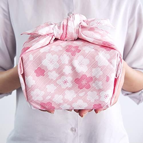 Pano de embrulho tradicional japonês de furoshiki, bolsa multifuncional, flores de cerejeira e coelho, tamanho pequeno, fabricado no Japão, 19,6 x 19,6