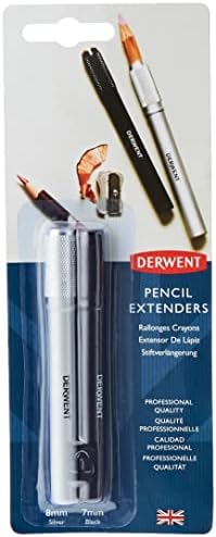 Conjunto de extensores de lápis de Derwent, prata e preto, para lápis até 8 mm, 2 contagem