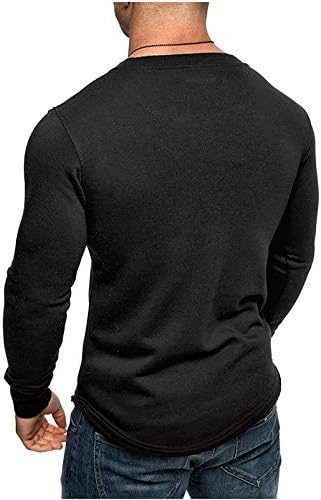 Camiseta de algodão da moda atlética masculina de Beuu - Crewneck de picada de manga longa Esporte Camisetas casuais de cor de coloras sólidas
