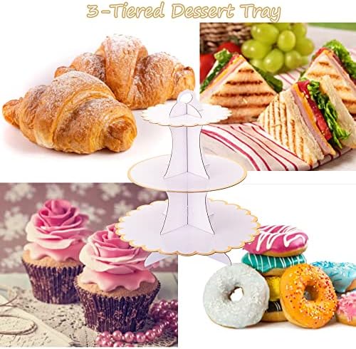 Pacote de cupcakes de camadas brancas 2 pacote, mrpapa 3 bandeja de servir de camada para decoração de festa, porta -torre de bolo