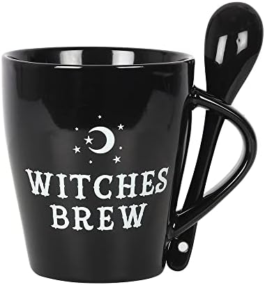 Pacific Giftware Gothic Black Witches Brew New Bone China Creamic Caneca e Conjunto de colher