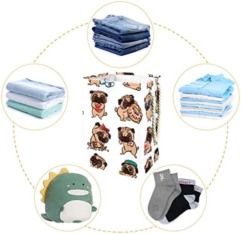 Indicultura de desenho animado PUG Lavanderia grande cesto de roupas prejudiciais à prova d'água cesta de roupas para roupas de brinquedos, decoração para casa de casa para o quarto