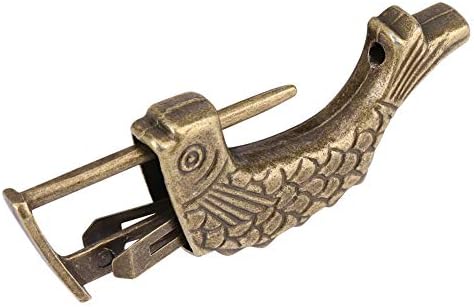Antigo Fish Metal Locker em forma de bronze vintage trava antiga cadeado chinês para gabinete de caixa de joias de gaveta com chave