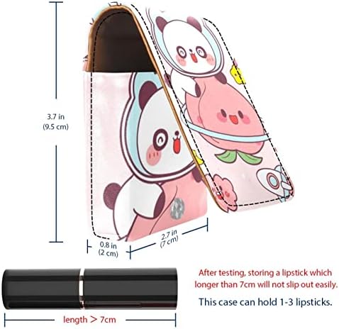 Mini maquiagem de Oryuekan com espelho, bolsa de embreagem Leatherette Lipstick Case, Cartoon Animal Panda Pink Peach