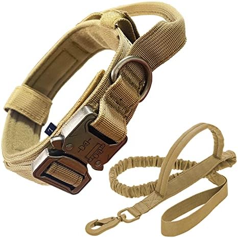 Colar de cachorro tático e coleira, colarinho militar ajustável com alça de controle e fivela de metal pesado colar