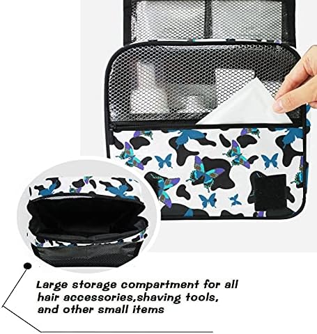 Bolsa de higiene pessoal pendurada preto e branco Chete com borboletas Bolsa de viagem de maquiagem para produtos de higiene