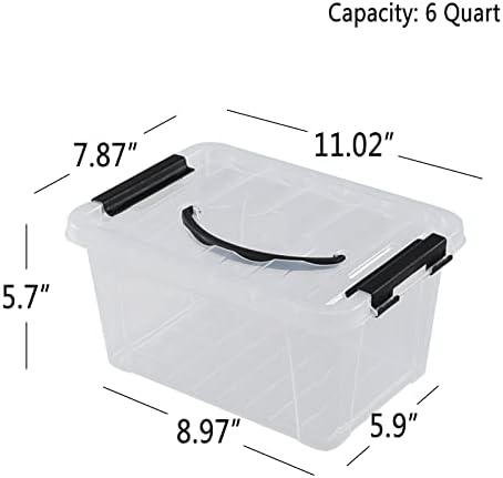 Lata de armazenamento de plástico de 6 quart de Farmoon 6, caixa de recipiente empilhável com tampa, 2 pacotes