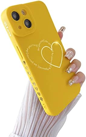 Ankofave para iPhone 14 Plus para mulheres meninas fofas, letra de ouro duplo case de coração de choque macio à prova de choques