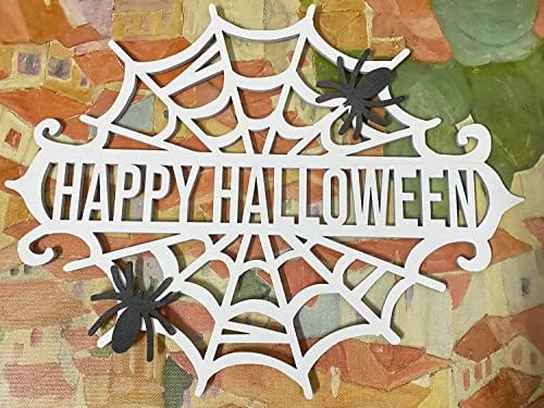 Treezea Halloween Spider Door Sign Decoração, 15 polegadas de coroa de porta de mão pendurada Sinal de boas -vindas - Decoração