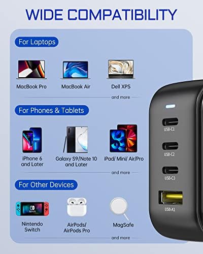 Carregador de parede USB C, Aergiatech 100W 4Port PD3.0 PPS GaN Tipo C Estação de carregamento rápido, adaptador portátil dobrável Bloco de carregador USB C para MacBook Pro/Air, iPad, iPhone 13, Samsung, Pixel, laptop