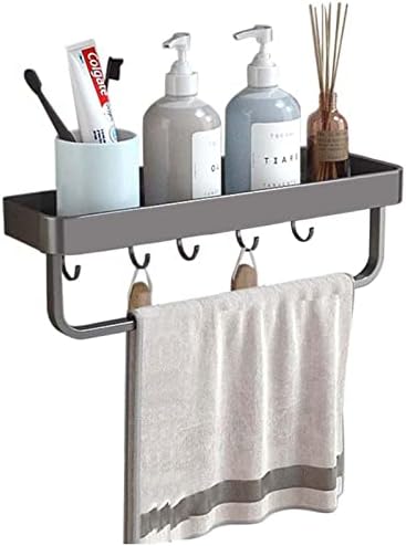 Fvrtft Rack de chuveiro com prateleiras de chuveiro de gancho Auto adesivo prateleira de chuveiro montada com toalha sem espaço para perfuração de alumínio para cozinha de banheiro, cinza, 40 cm