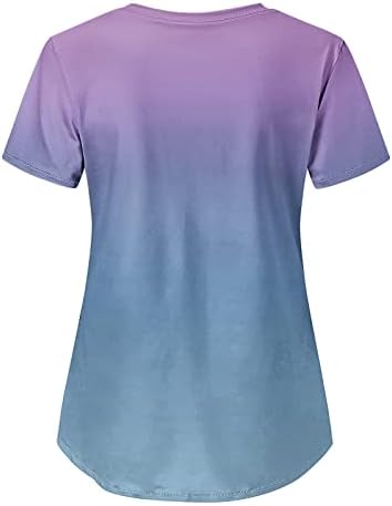 Camiseta de calor de manga comprida para mulheres gradiente de moda estampa de manga curta vos de pescoço de pescoço de férias
