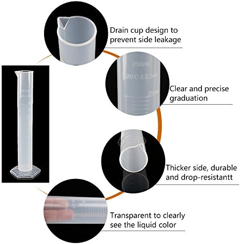 Cilindros graduados em plástico e copos de plástico, adolescentes 5pcs cilindros graduados de plástico 10ml 25ml 50ml 100ml
