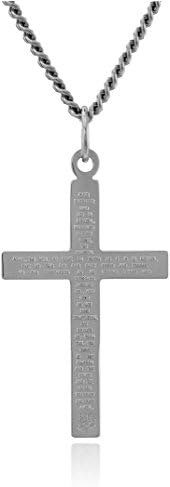 Collection Sterling Silver Silt Solid Polished Cross com a inscrição de oração do Senhor e a corrente de aço inoxidável, 24