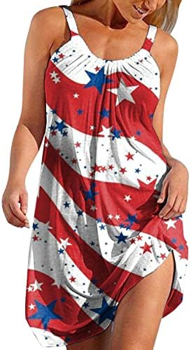4 de julho Dress for Women Summer Summer Beach Casual Boho Dress USA Flag Flag Scoop Neck Flowy Mini Sundress