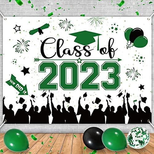 2023 Banner de cenário de graduação, 70 x 42 Banner de graduação verde Classe de 2023 Banner de graduação em tecido de poliéster para 2023 High School and College Graduation Party Decorations Photo Booth adereços