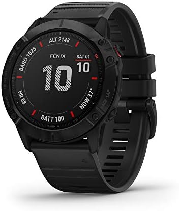 Garmin 010-02157-00 Fenix ​​6x Pro, relógio GPS multisport premium, apresenta mapeamento, música, orientação de ritmo ajustado por grau e sensores de ox de pulso, preto