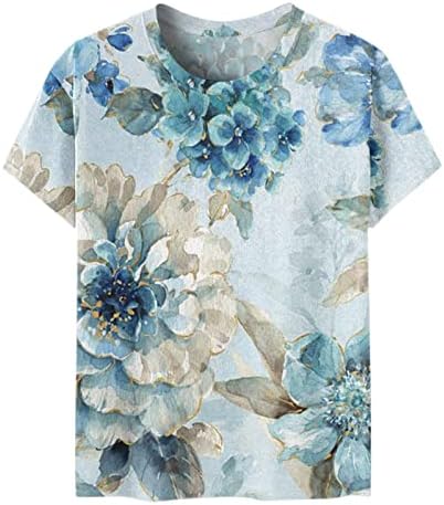 Camiseta floral de estampa de floral para mulheres de manga curta Crew pescoço casual camisa de blusa solta