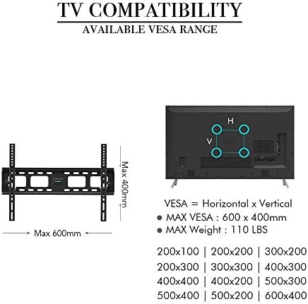 Parede de TV móvel de aço inoxidável para a maioria das TVs curvas planas de 32 a 70 polegadas, TV Wall Desk Stand até 50 kg de altura de inclinação ajustável, Max Vesa 600x400mm