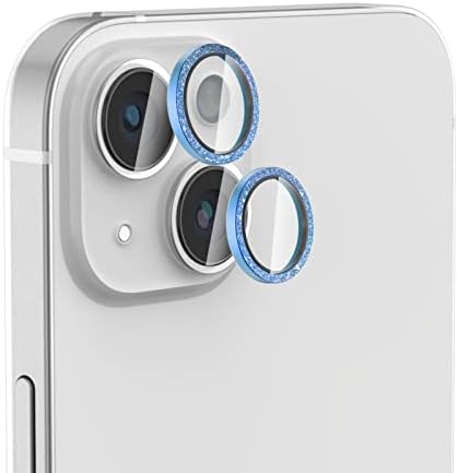 McGojohi [Glitter Blue] [2 conjuntos] para iPhone 13/iPhone 13 Mini Camera Lens Protector, Protetor de tela de capa de vidro temperado,
