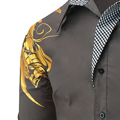 Maiyifu-gj mass de impressão de botão para baixo camisa de vestido dourado de mangas longas de mangas compridas camisas