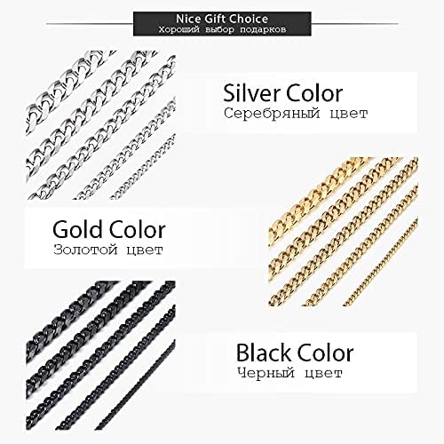 T3Store Mens Colares Cadeias de aço inoxidável colar de cor de ouro preto de ouro para homens Curb jóias cubanas 3/5/7/9/11mm