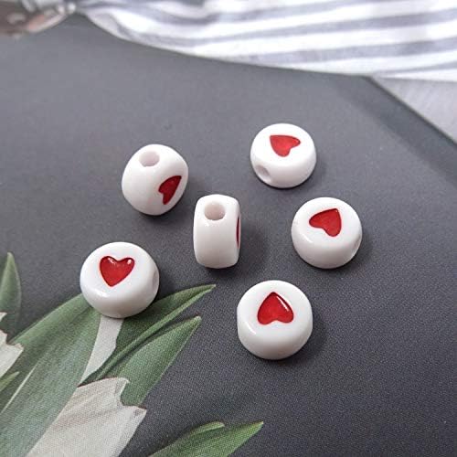 Honbay 200pcs acrílico redondo de miçangas de espaçadors de espaçadoras com coração vermelho para artesanato diy ou jóias