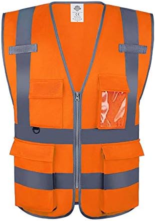 Colet de segurança de alta visibilidade da Dazonity com bolsos e zíper, 10 pacotes, tiras reflexivas, adequadas para homens e