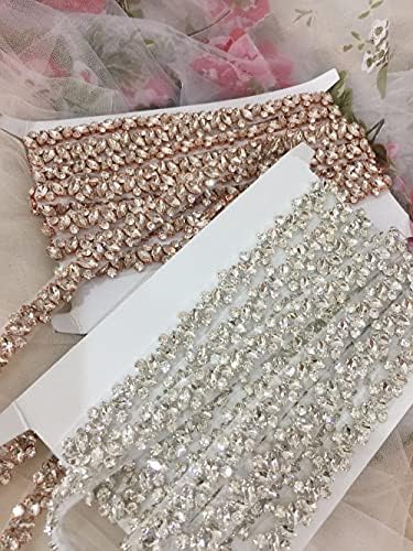 Selcraft 5 metros de strass finos e acabamentos de renda com contas de cristal para cinto de casamento, faixa de noiva, tiras de vestido de noiva, cinto de damas de honra