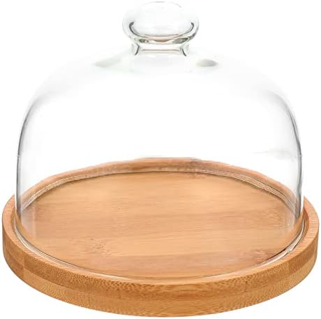 Bandeja de bolo de madeira com cúpula de vidro redonda de cúpula clara de cúpula tampa do bolo de cúpula com maçaneta