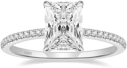 Eamti 3ct 925 anéis de noivado de prata esterlina Radiante Solitaire Solitaire Cubic Zirconia CZ Promessa de casamento