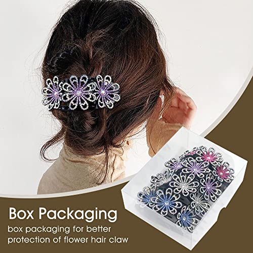 Insowni 4 embalam garras de cabelo de plástico com três brilho brilhante flores de strass em luxo Bling Gems coreano decorativo