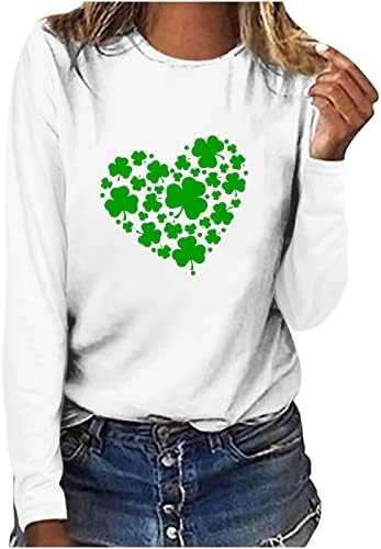 Camisa do dia de St. Patrick para feminino trevo shamrock tampas arco -íris blusas de manga longa no pescoço redondo