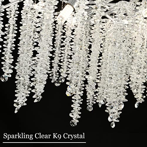 Upfelw Modern Crystal Tree Branch Candelier, D23.7 '' Silver redonda Luz de pendente pendente de pingente de chuva para sala de estar