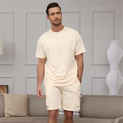 OPOMELO Mens Setos curtos de 2 peças - roupas casuais de suor de manga curta de verão para homens com bolso de carga