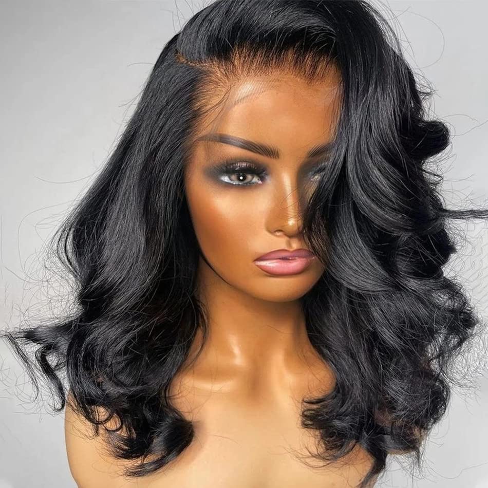 Quinlux curto bob corpo onda 13x6 Lace frontal perucas de cabelo humano para mulheres negras 150 Densidade onda natural renda frontal
