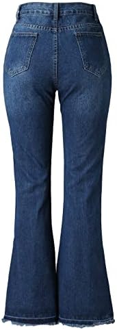 Pijama de algodão de pinos de algodão Ethkia Womens Moda Ripped Wash Buttle Botão Dark Zip Jeans Abrir calça Casual