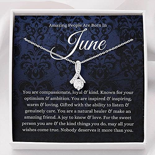 Jóias de cartão de mensagem, colar artesanal- Presente personalizado Petit Ribbon, June Zodiac Gift, nascido em June Presente Ideas,
