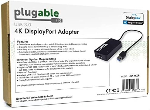 Plugable USB 3.0 para exibireport 4K UHD Video Graphics Adaptador para vários monitores até 3840x2160