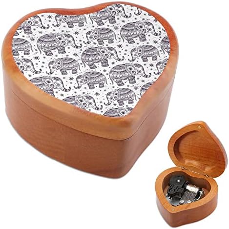 Caixas de música de elefante étnico Caixas de música arborizada Presente de caixa musical de coração gravado para o aniversário