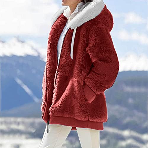 Mtsdjskf feminino espessado sobretudo capuz casual de inverno lã quente com zíper com capuz de capuz casaco de casaco fora