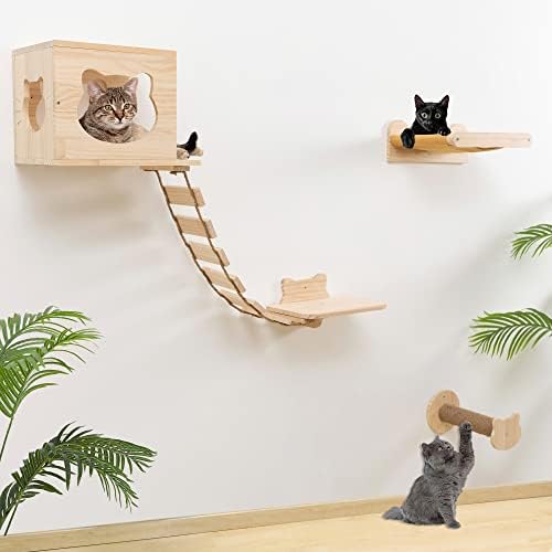 Prateleiras de gatos e poleiros montados na parede gatos internos móveis de madeira maciça de parede de gato crave