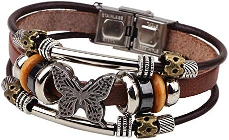 Smalllove Bohemian Leather Bracelets para homens e mulheres vintage Punk Butterfly Butterfly Key Ajuste Wrap Multilyer